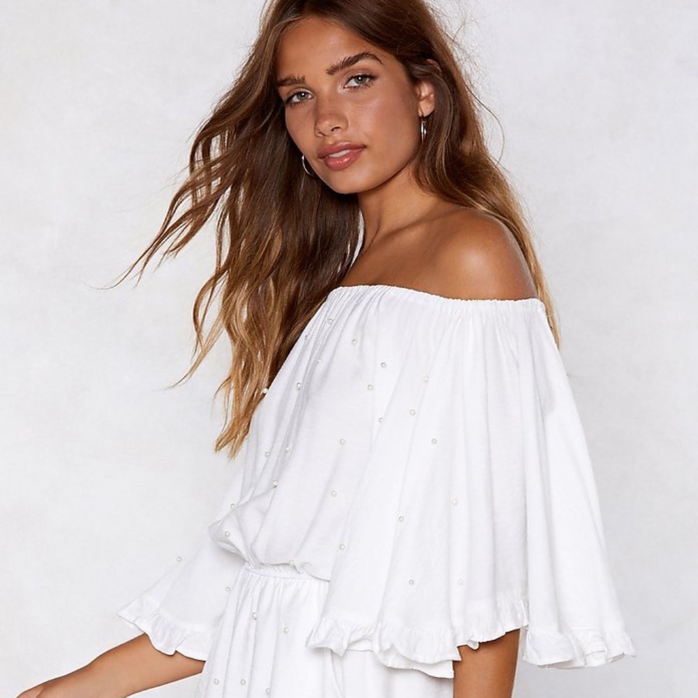 Off-The-Shoulder Romper With Elasticized Neckline - image 1